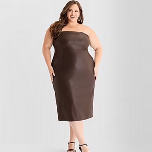 Ashley Graham Dresses & Skirts - Ashley Graham Strapless Midi Dress Sienna Brown 16W‎ New With Tags